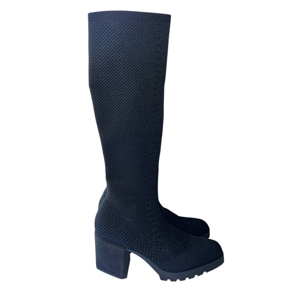 Eileen Fisher Heeled Boots Womens Size 9M Black Stretch Knit Sustainable Design - Picture 2 of 15